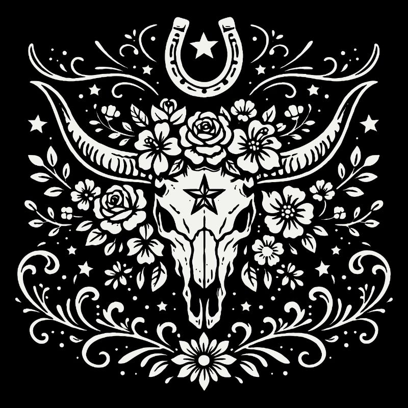 Buffalo Schädel mit Blumen