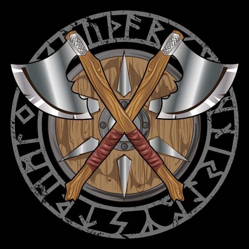 Valhalla Wikinger Runen mit Axt und Schild