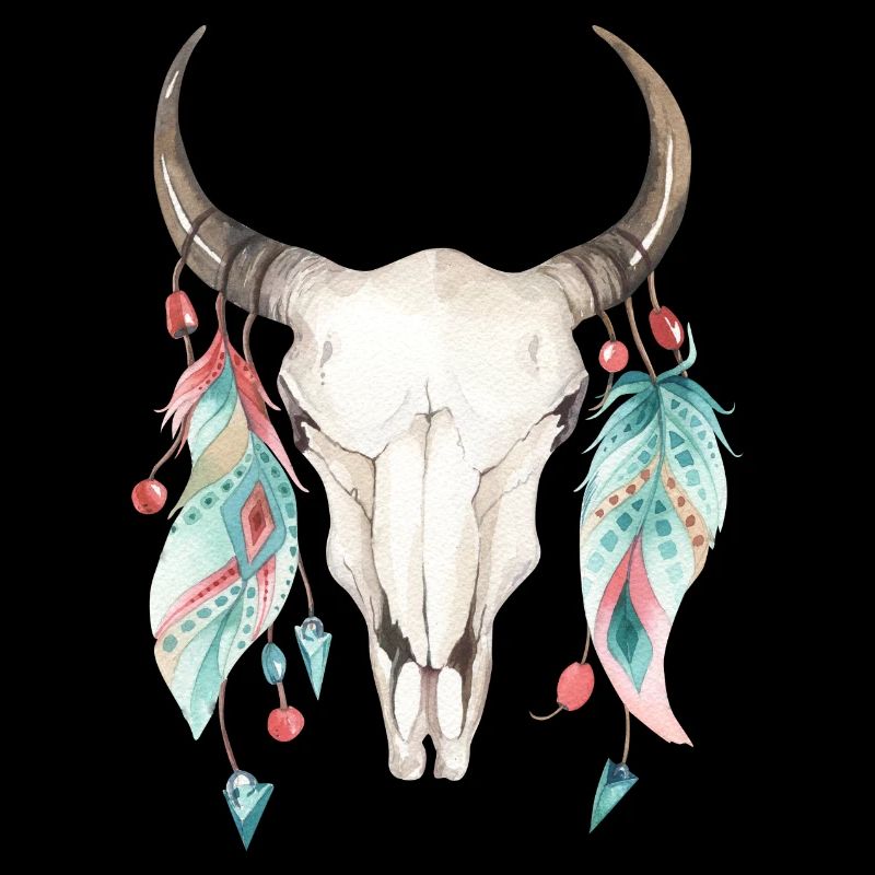 Animal Skull with feathers.