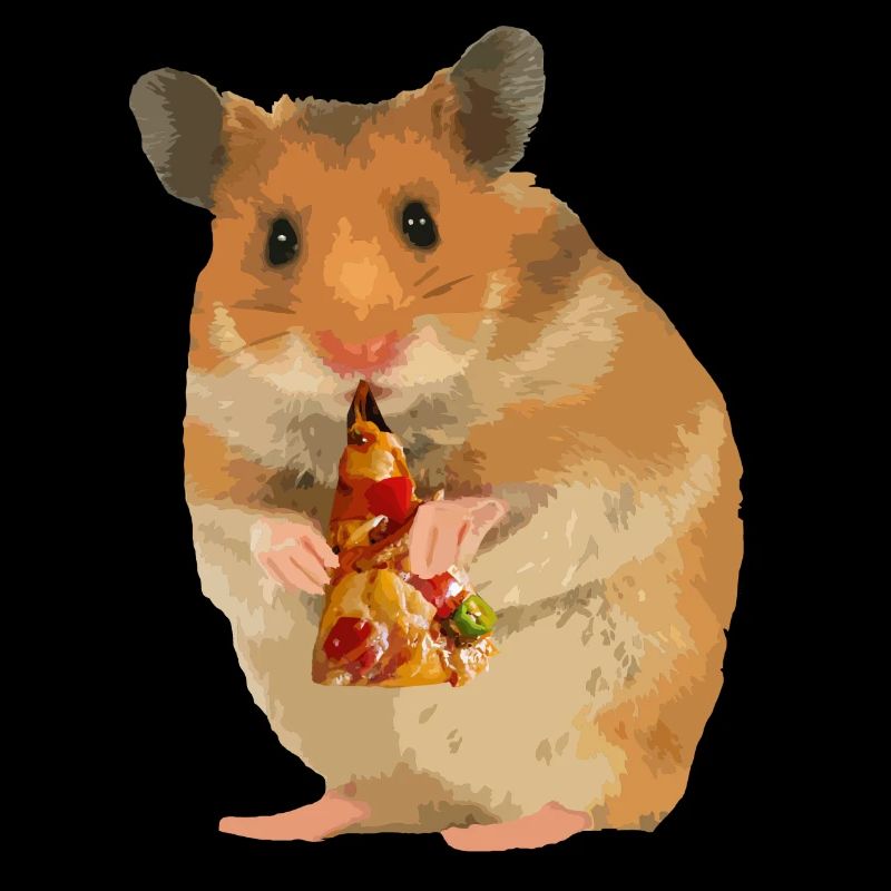 Hamster feeds pizza