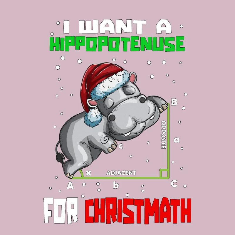 Learn math funny hippopotamus at Christmas