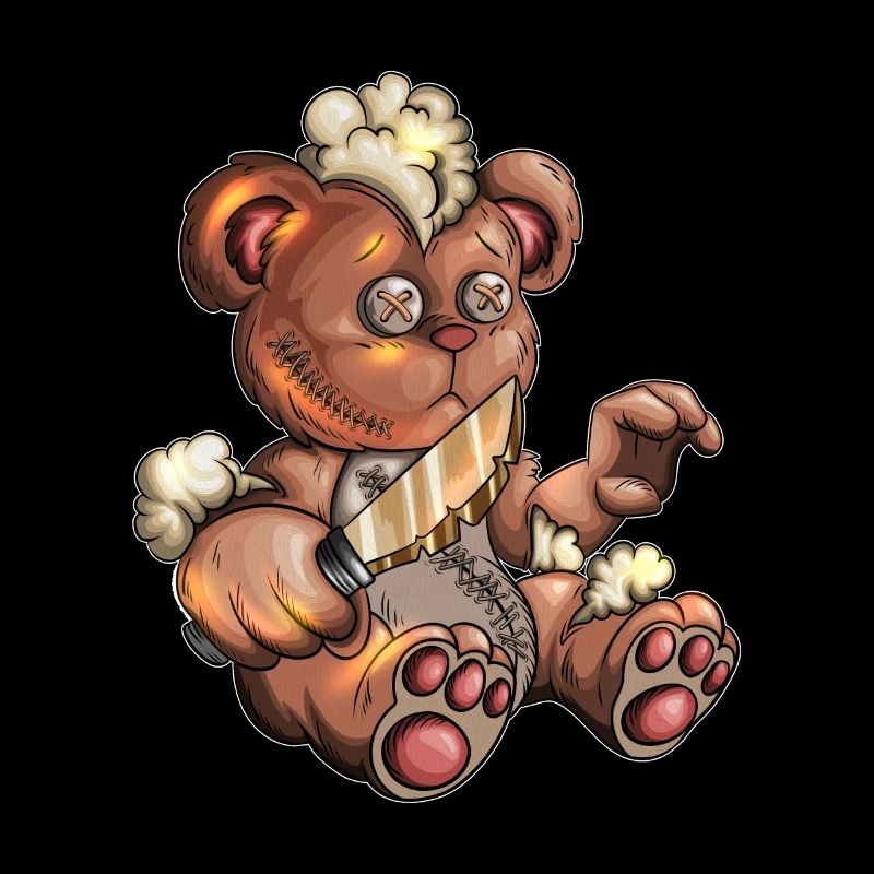 Stofftier Teddybär Teddy mit Messer Halloween