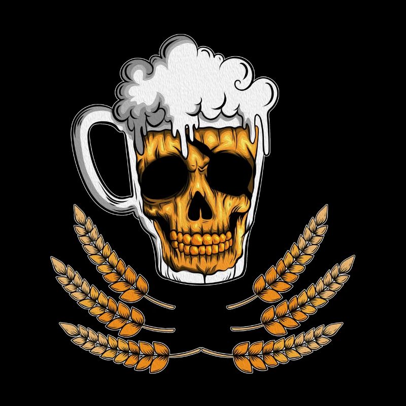 Bier Bierglas mit Schaum Skelett Schädel Gerste