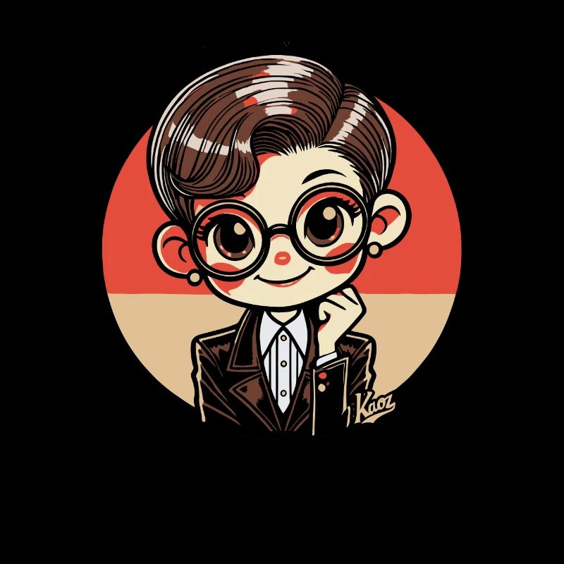 Chibi Bookworm Nerd Girl in Retro Style