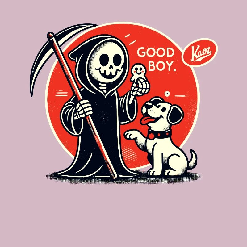 Grim Reaper Playing with Dog: Good Boy