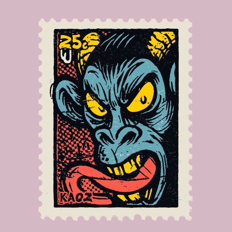 Demon monkey with long tongue, a comic book stamp