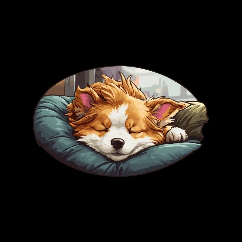Sleeping corgi on a pillow