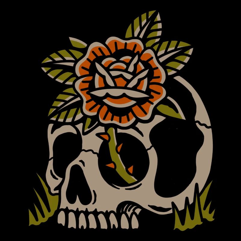 Tatouage à l’ancienne conception graphique crâne avec rose