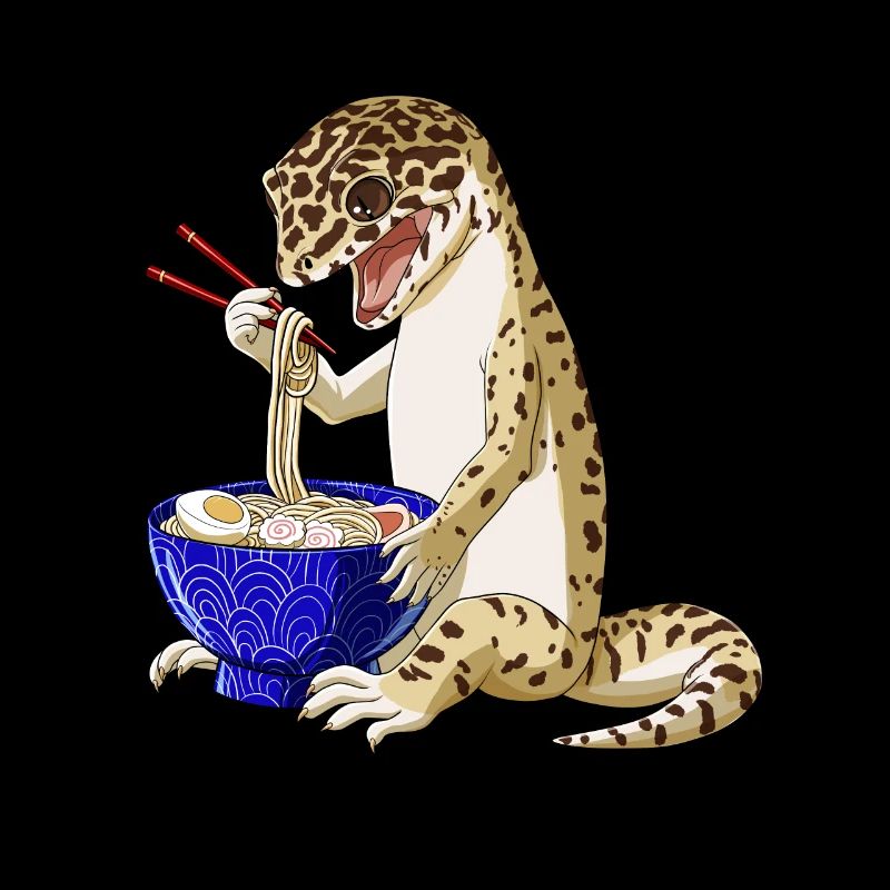 Leopard Gecko isst Japanische Ramen Nudeln