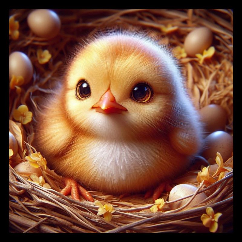 Chick 3D Hyperrealism Yellow White in Nest