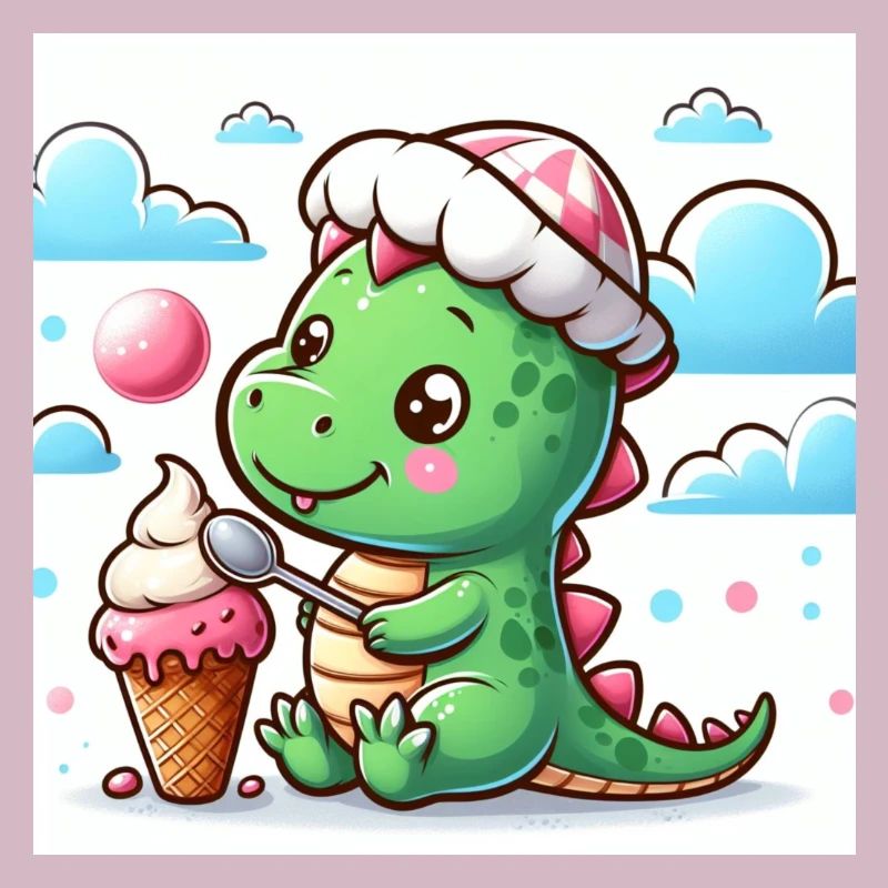Dino mit Mütze und Eiswaffel
