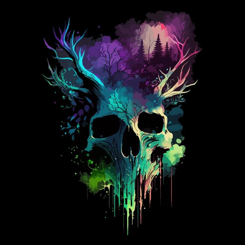 Crâne avec cornes colorées