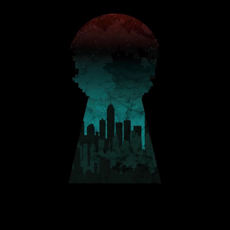 Gift silhouette city skyline keyhole