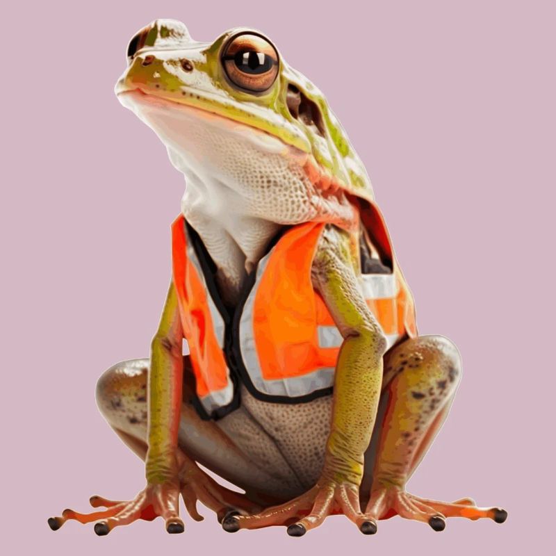 Frosch mit Sicherheitswarnweste