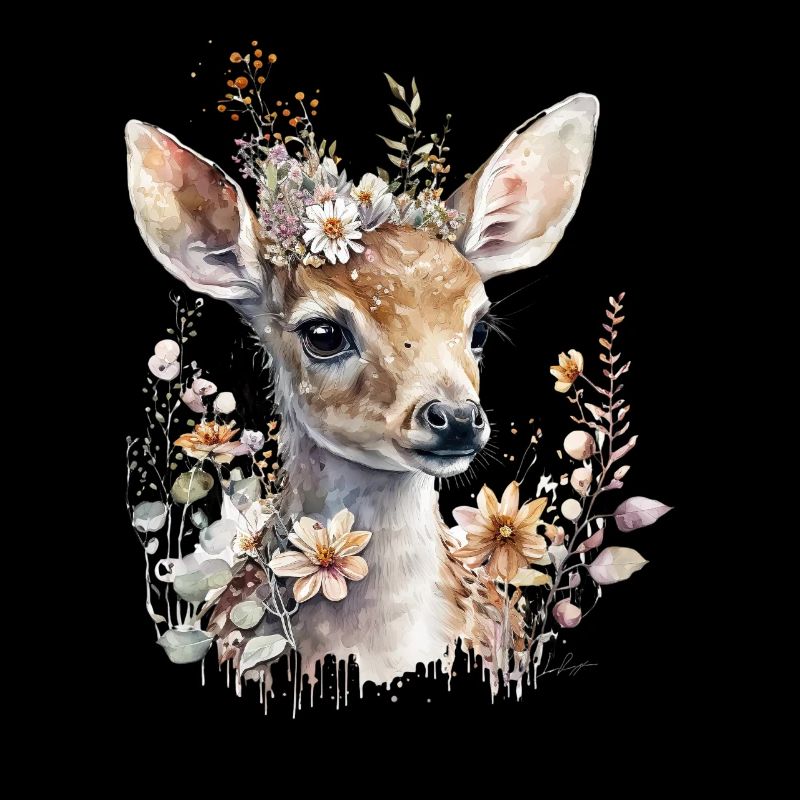 Reh mit Blumen