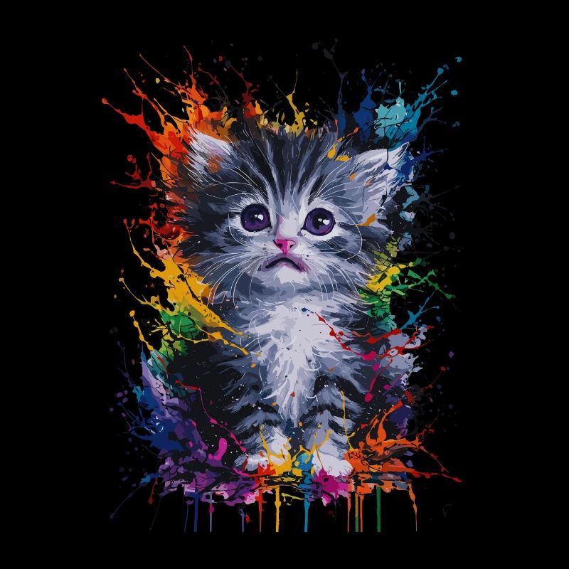 Bunte Aquarell Katze Mit Spritzern