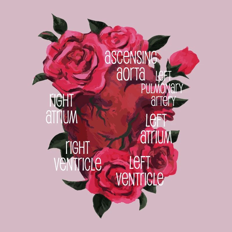 Anatomisches Herz und Blumen