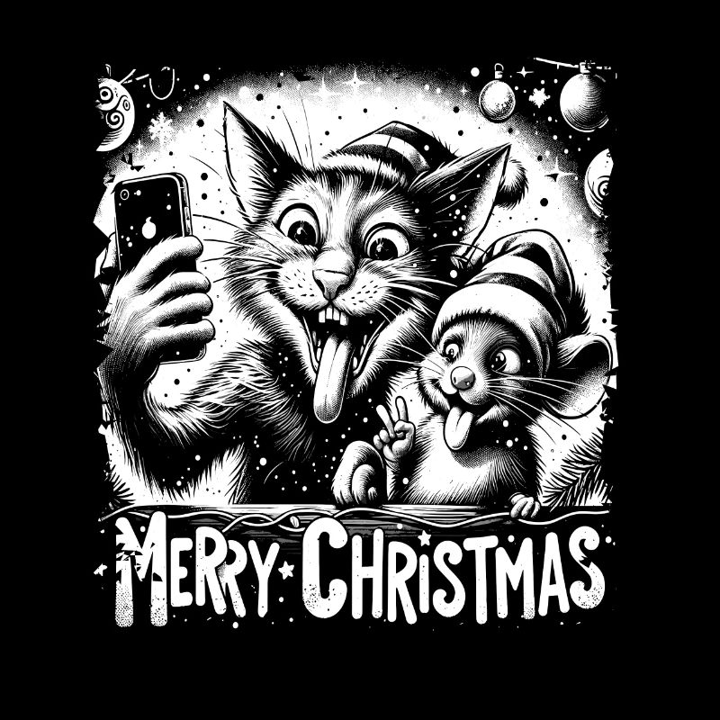 Chat et souris Selfie Joyeux Noël Drôle