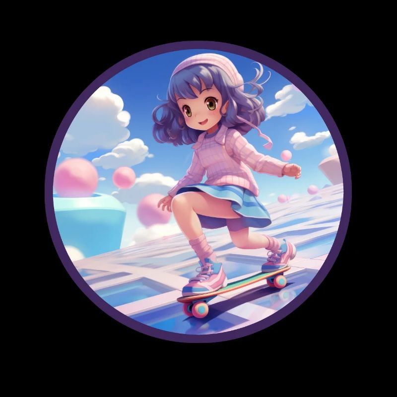 Chibi Skateboard Anime Mädchen Vaporwave Geometrisch