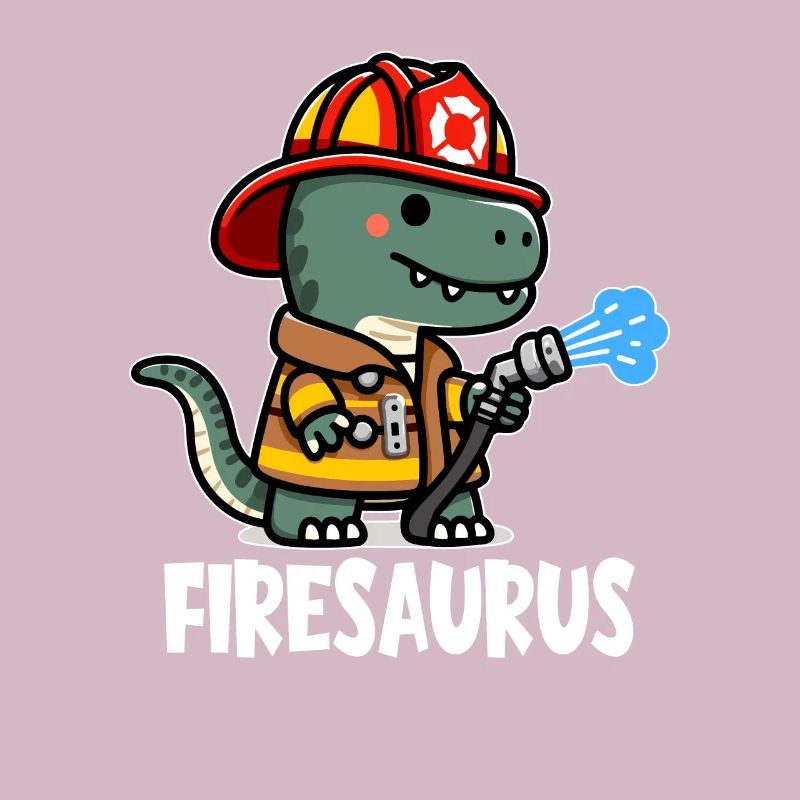 Firesaurus avec casque de pompier et tuyau d’incendie