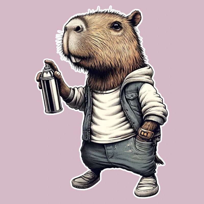 Capybara sprays graffiti
