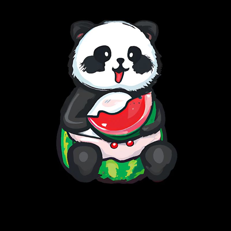 Un panda mignon s’assoit et mange une pastèque
