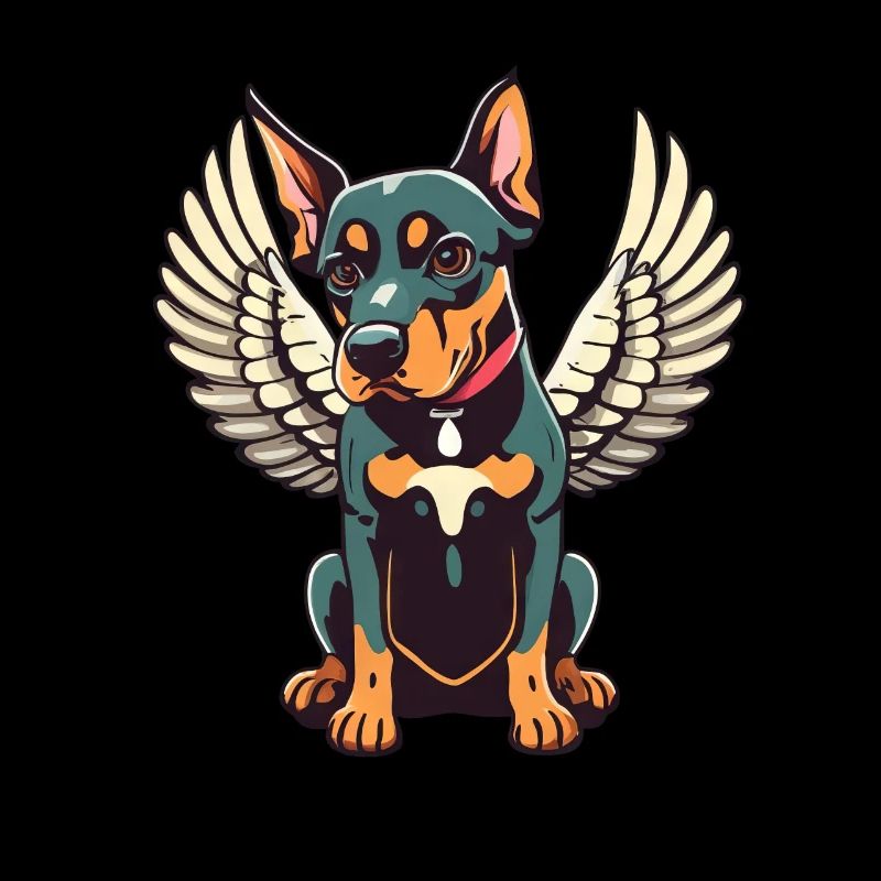 Dobermann-Engel, Flügel-Comic, Hund-Illustration