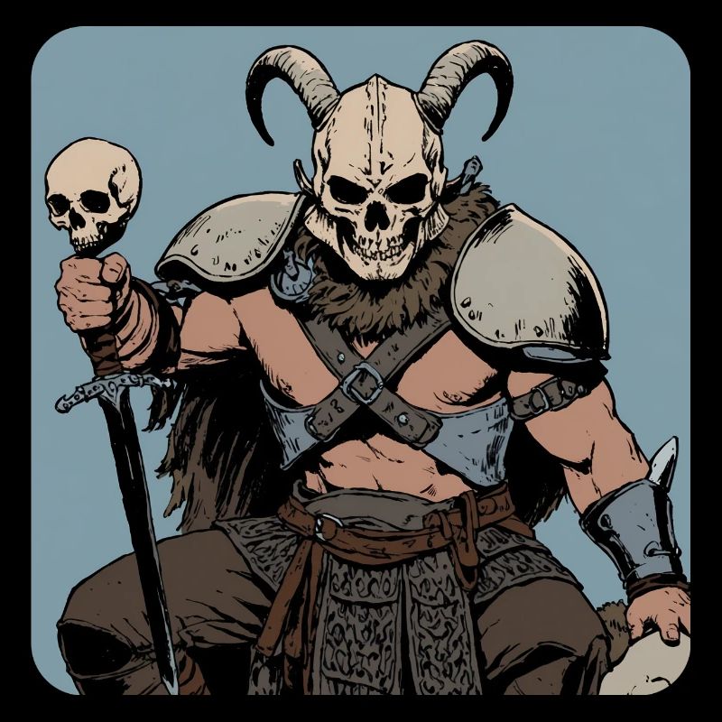 Viking warrior with skull mask and horns