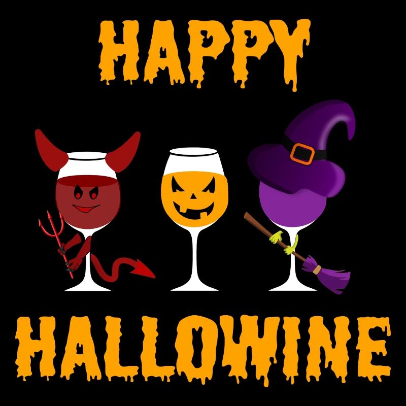 Happy Hallowine Wine Devil Witch Pumpkin Halloween