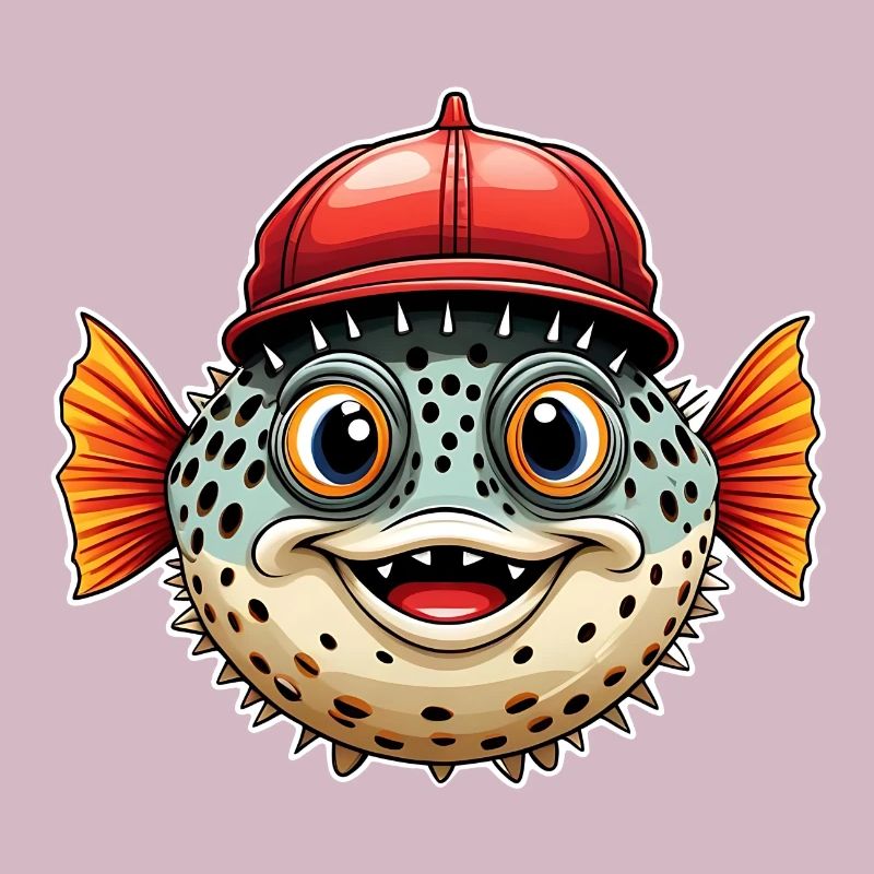 Lustiger Kugelfisch mit roter Basecap