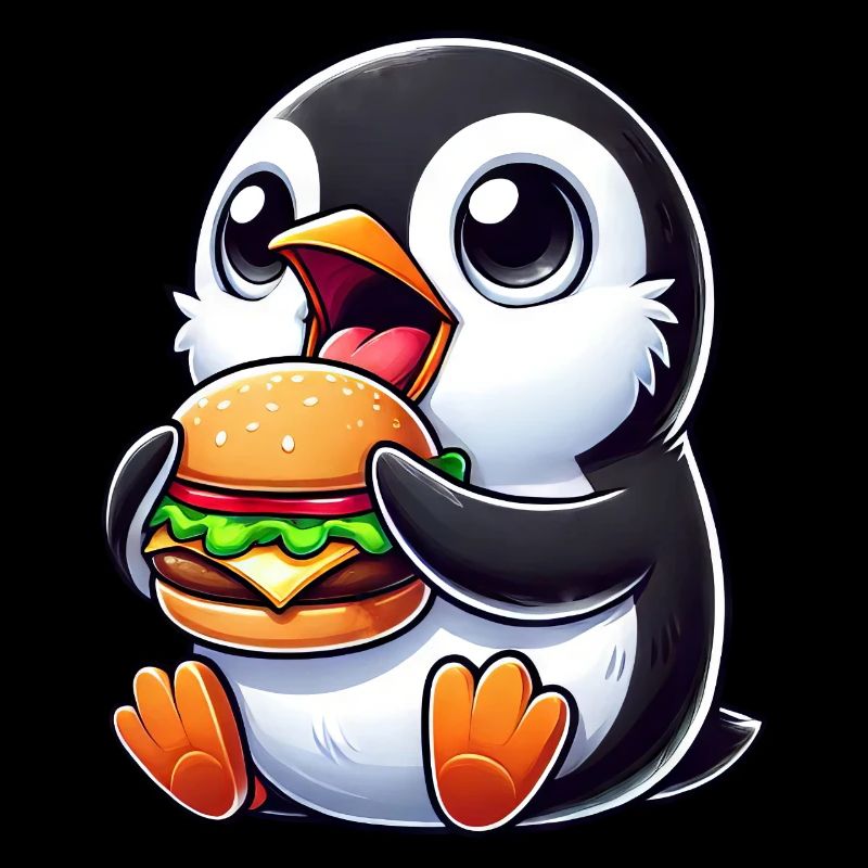 pingouin mignon hamburger dessin animé restauration rapide