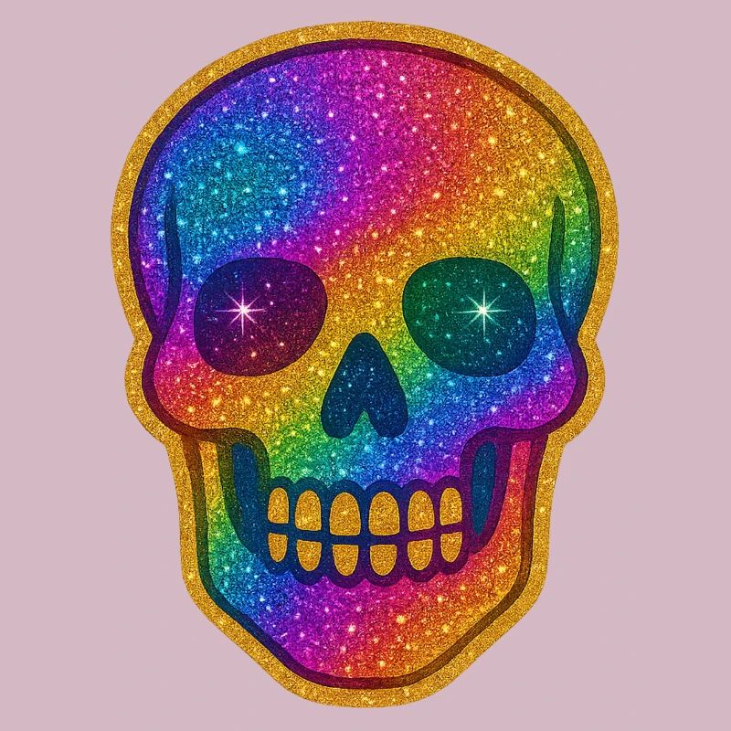 Regenbogen Glitzer Schädel