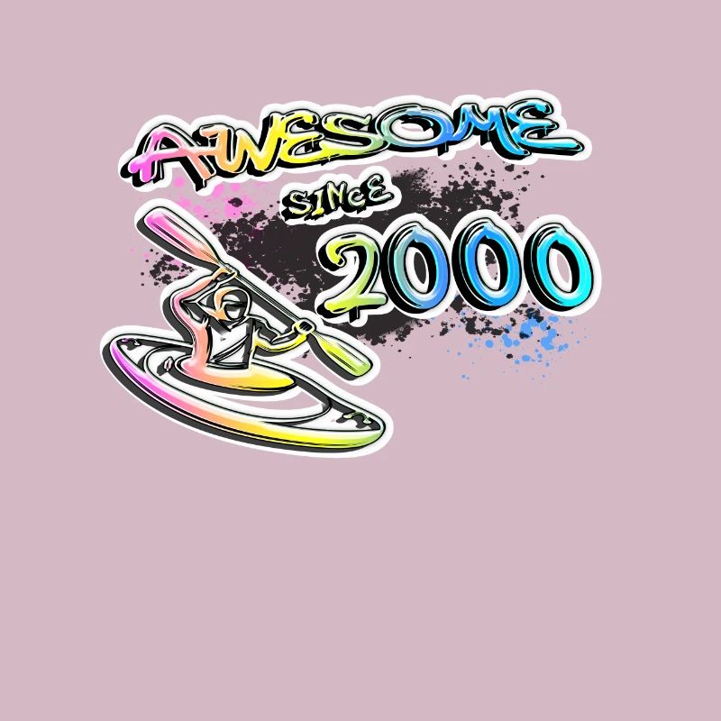 Awesome since 2000. Kajak, Kajakfahrer. Graffiti