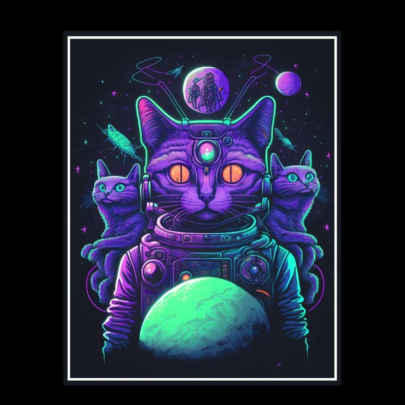 Cat Space Astronaut Space Neon Rockets