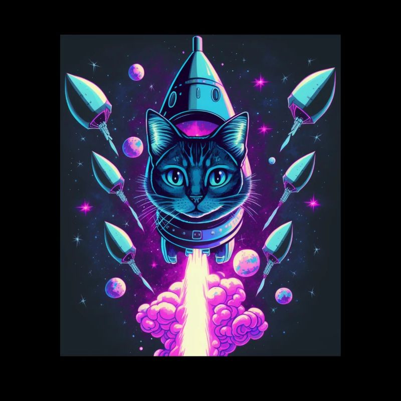 Cat Space Astronaut Space Neon Rockets