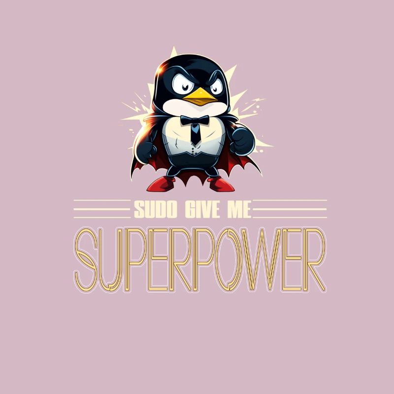 Linux Tux with Sudo Superpower Super-Penguin