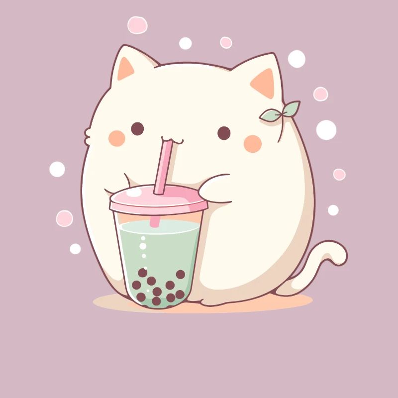Kawaii Katze trinkt Boba Bubble Tea Chibi