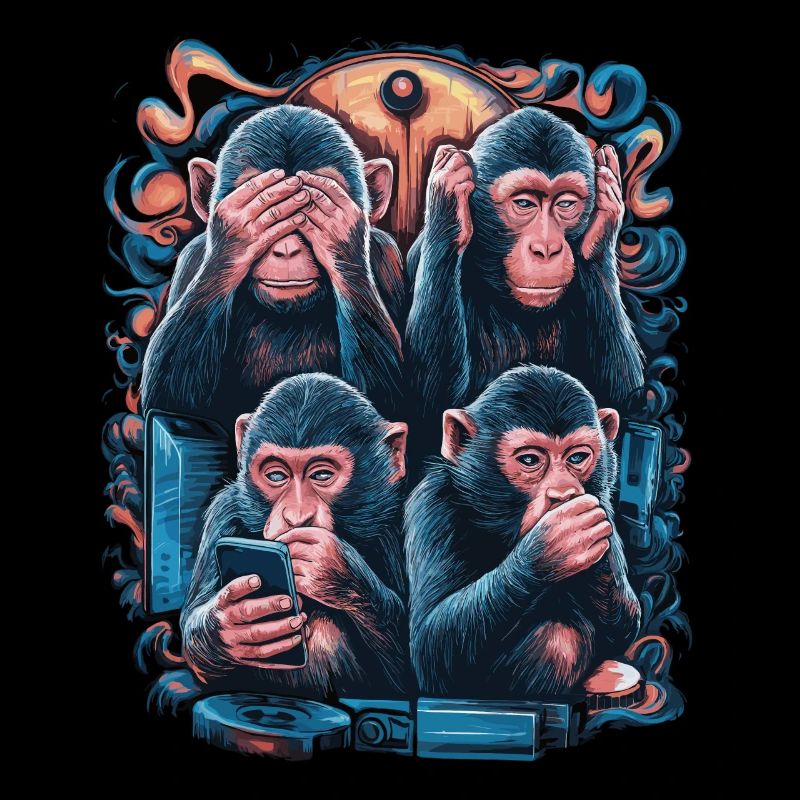 Wise Monkey With Mobile Phone Funny Multi Media Design