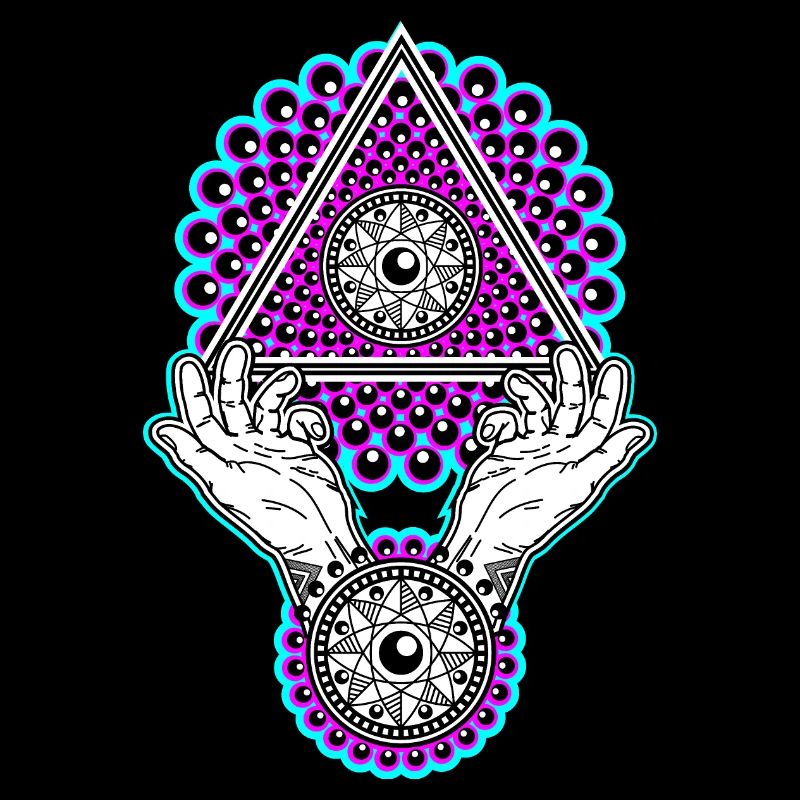 Neon Illuminati Pyramide mit Händen - Schwarzlicht