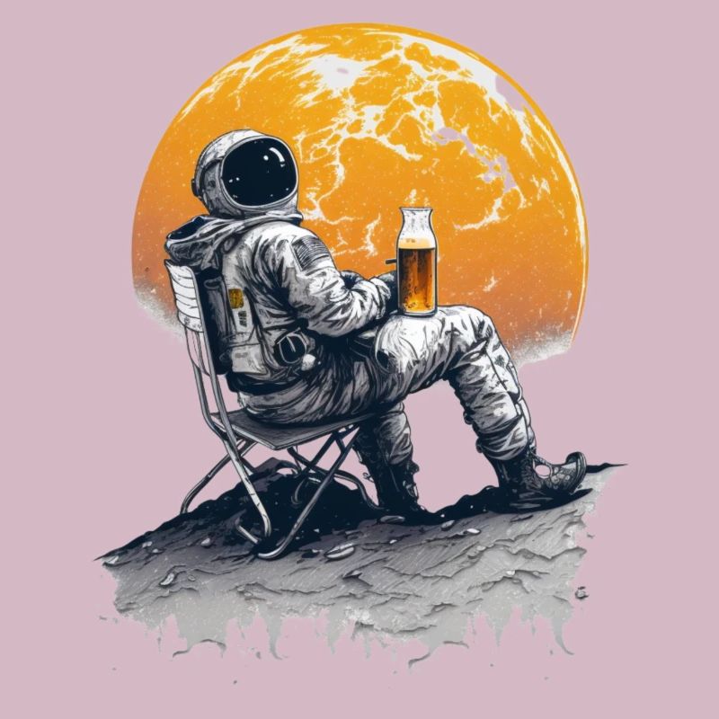 Cool illustration astronaut with beer on moon