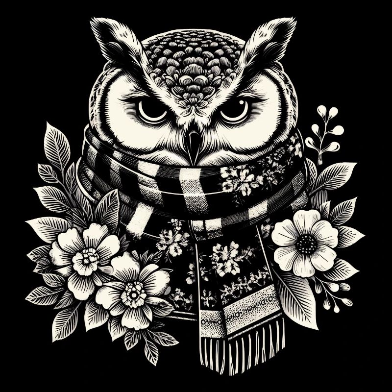 Hibou d’hiver avec écharpe