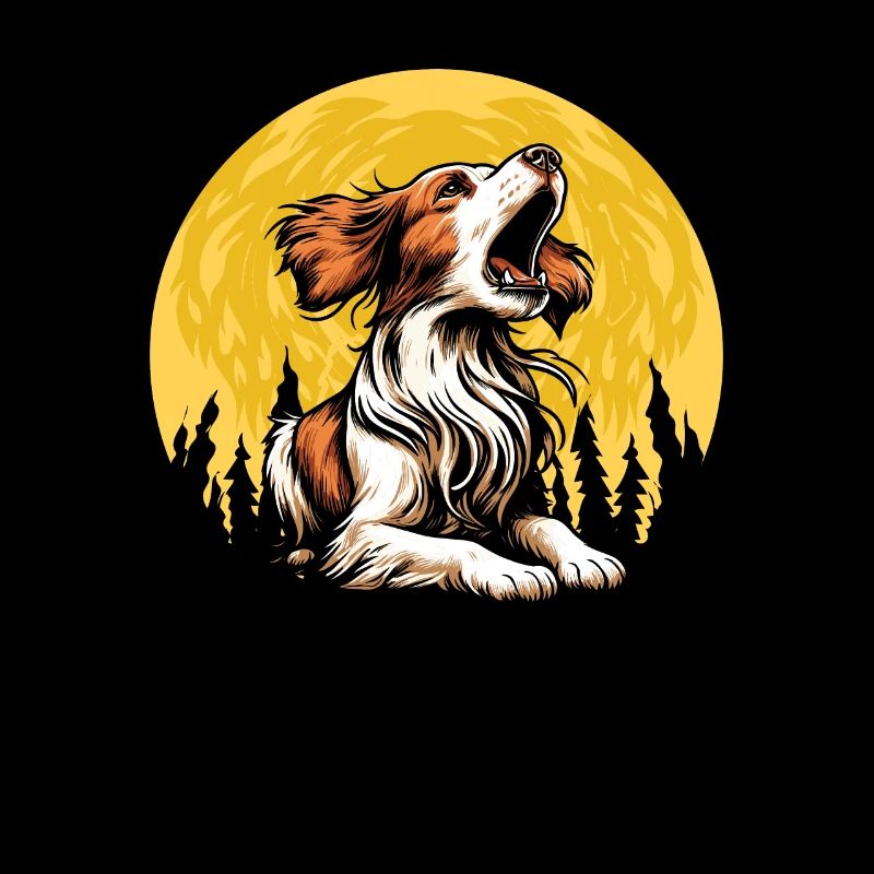 Brittany Spaniel Moon Howling