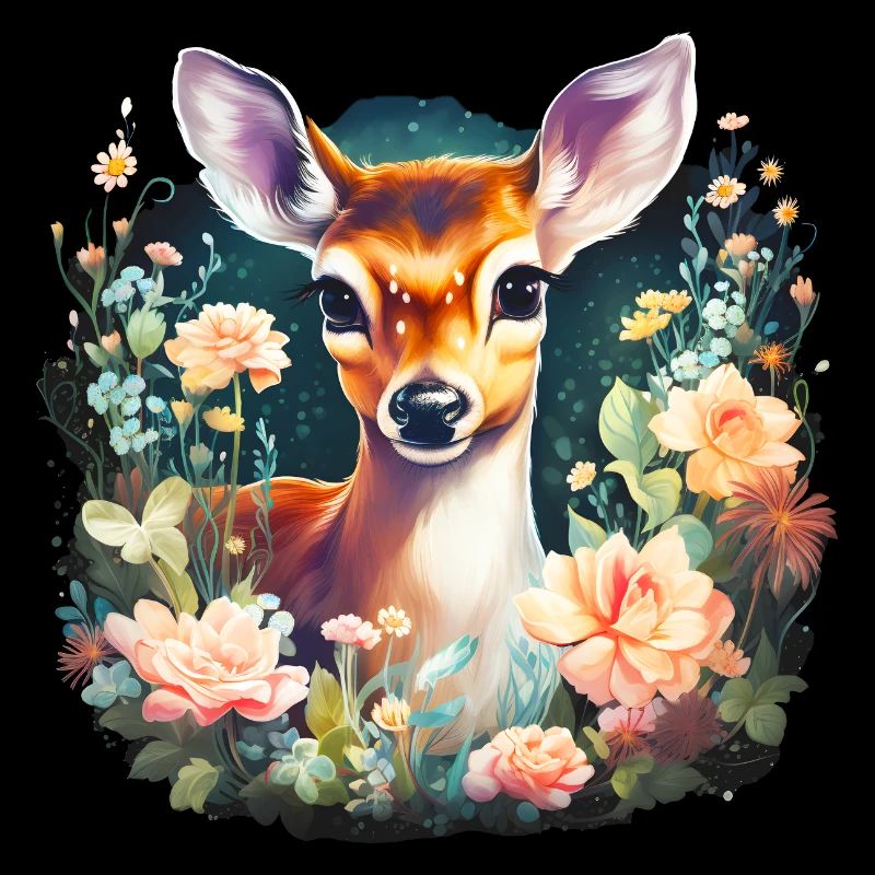 Cerf/Cerf avec fleurs I Trachtenshirt Dirndl Shirt