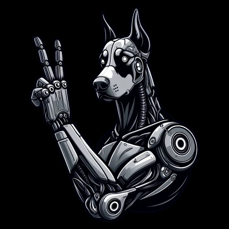 Doberman Robot Cyborg signe de paix