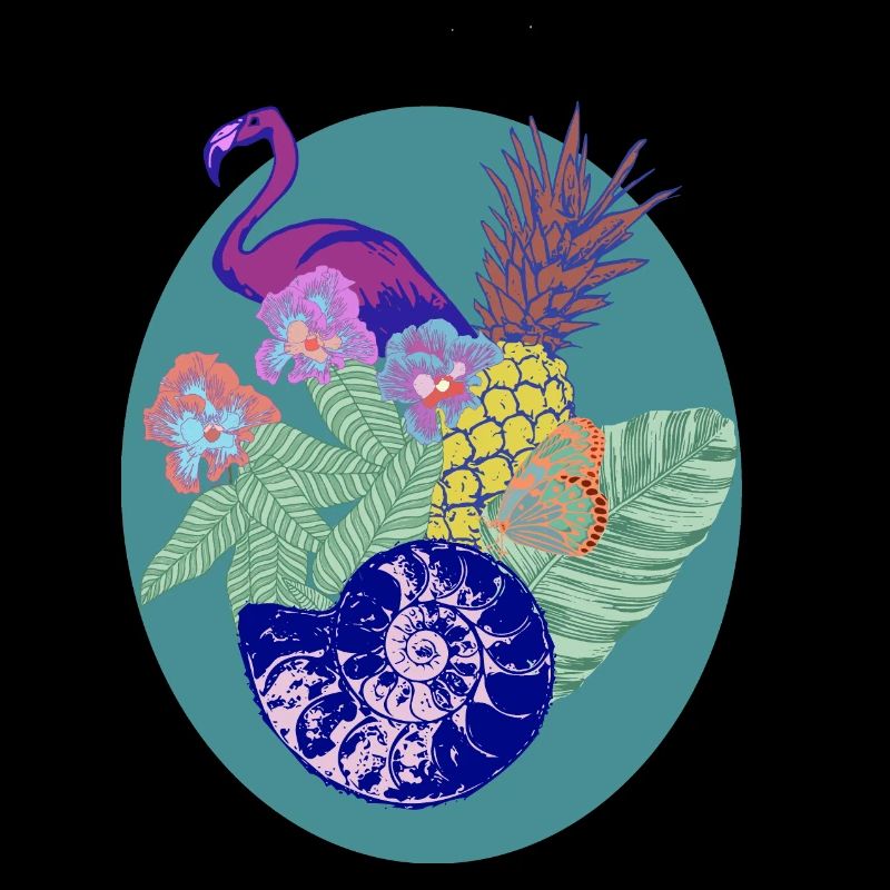 flamingo, pineapple and shell