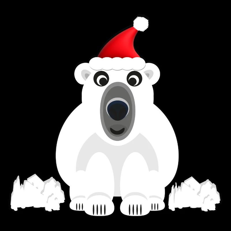 Eisbär im Winter mit roter Weihnachtsmütze.