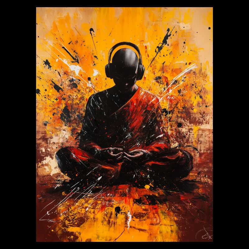 Abstrakter Mönch mit Kopfhörern