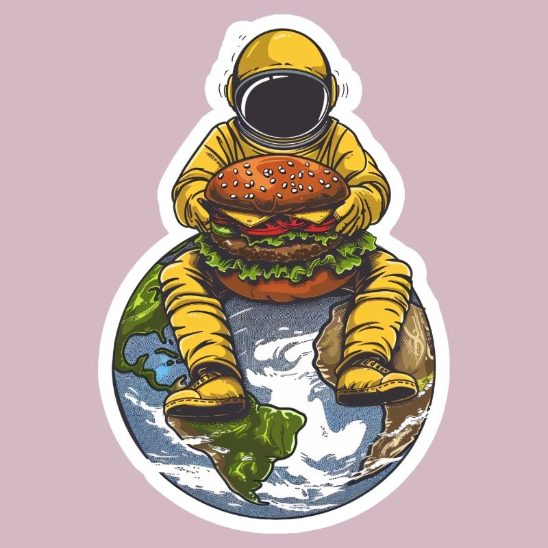 Un astronaute est heureux de son hamburger dans l’espace