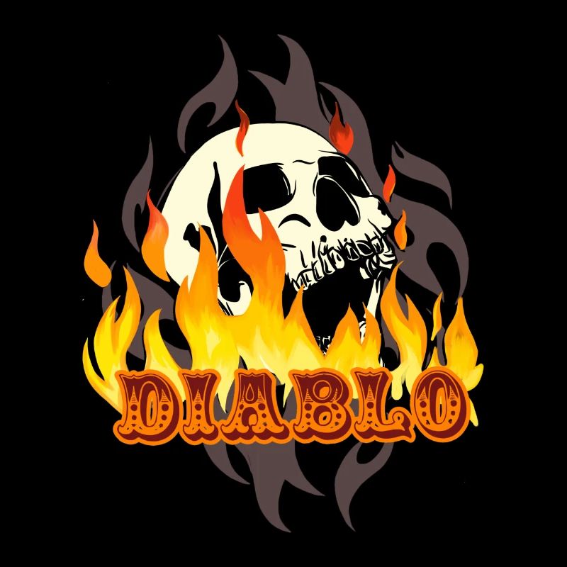 El Diablo, devil, skull, tattoo, flames