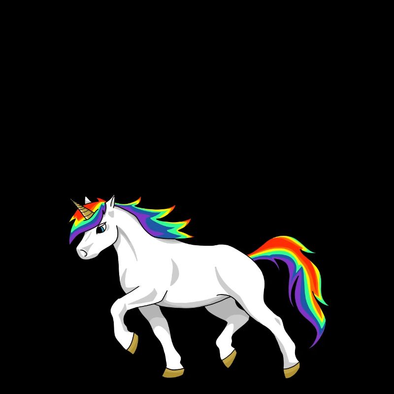 Ein Regenbogen laufendes Einhorn mit Spruch